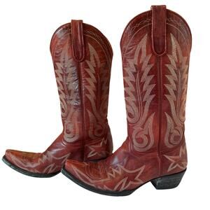 Old Gringo Red Leather Cowboy Boots 7.5B Embroidered Western Rodeo